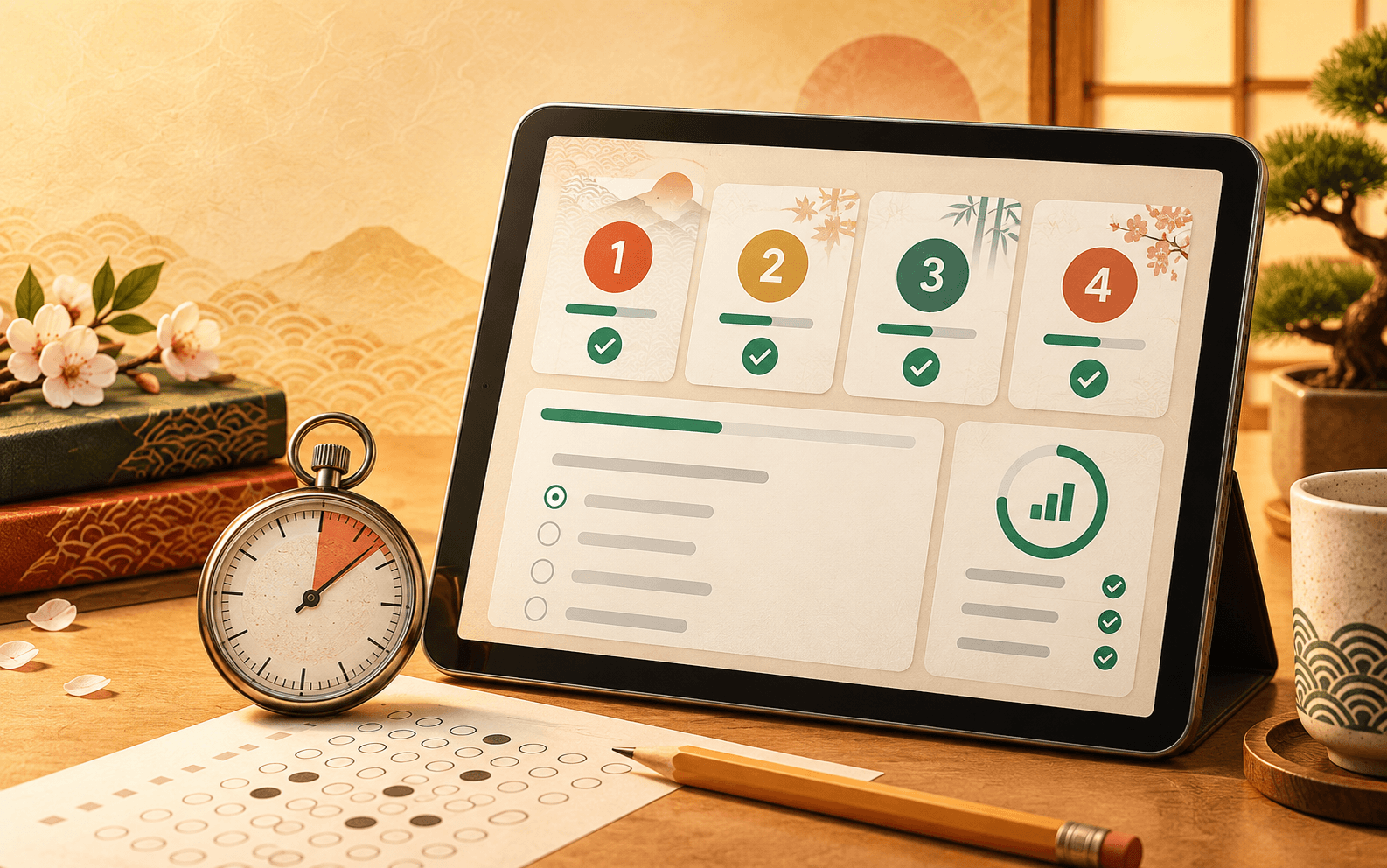 Honman Japanese timed practice tests and progress dashboard