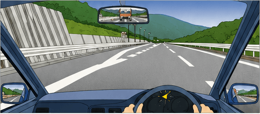 Driver approaching an expressway deceleration lane at 70 kilometers per hour